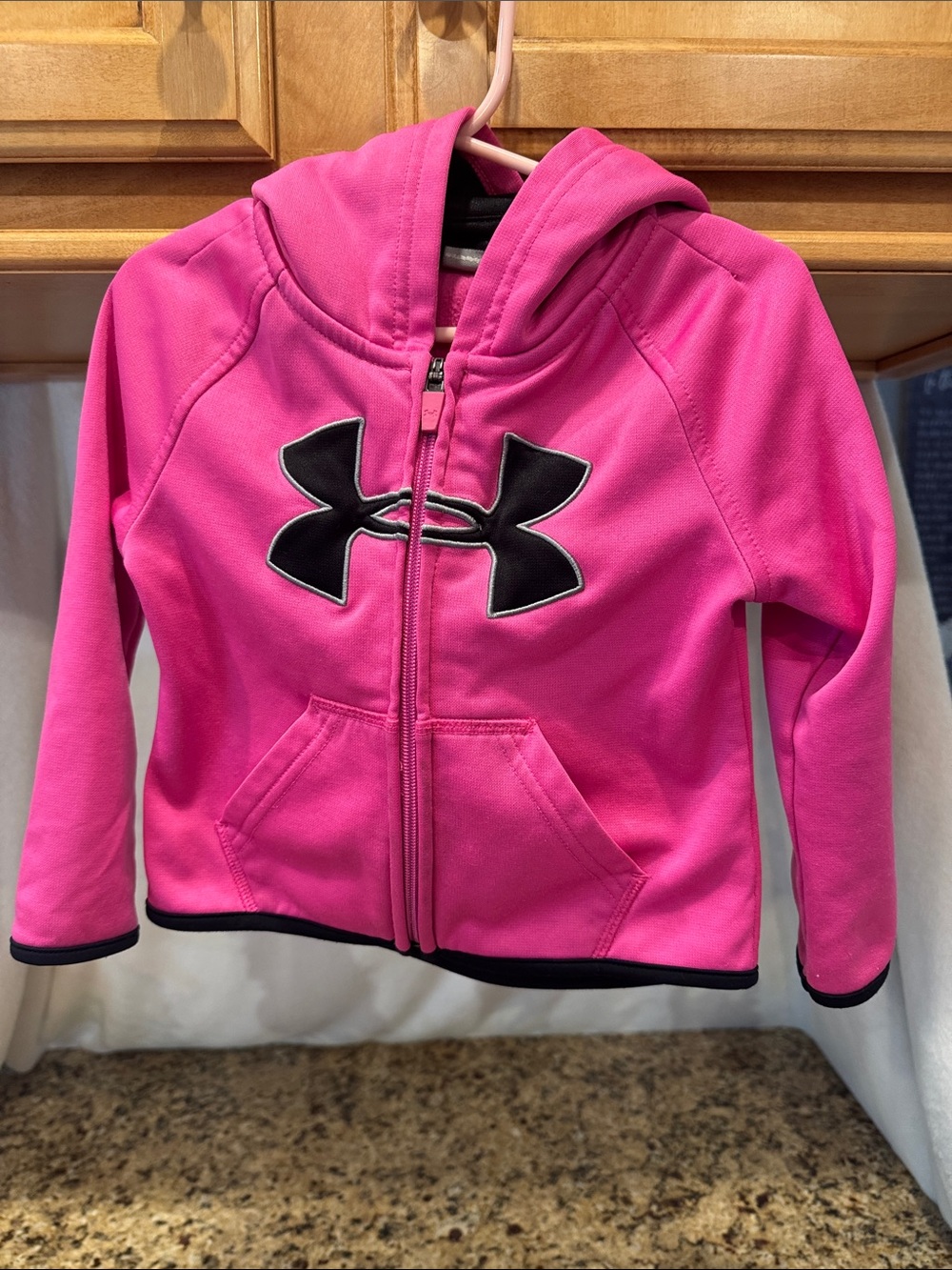 Under Armour Kids Bright Pink Full-Zip Hoodie with Black Logo